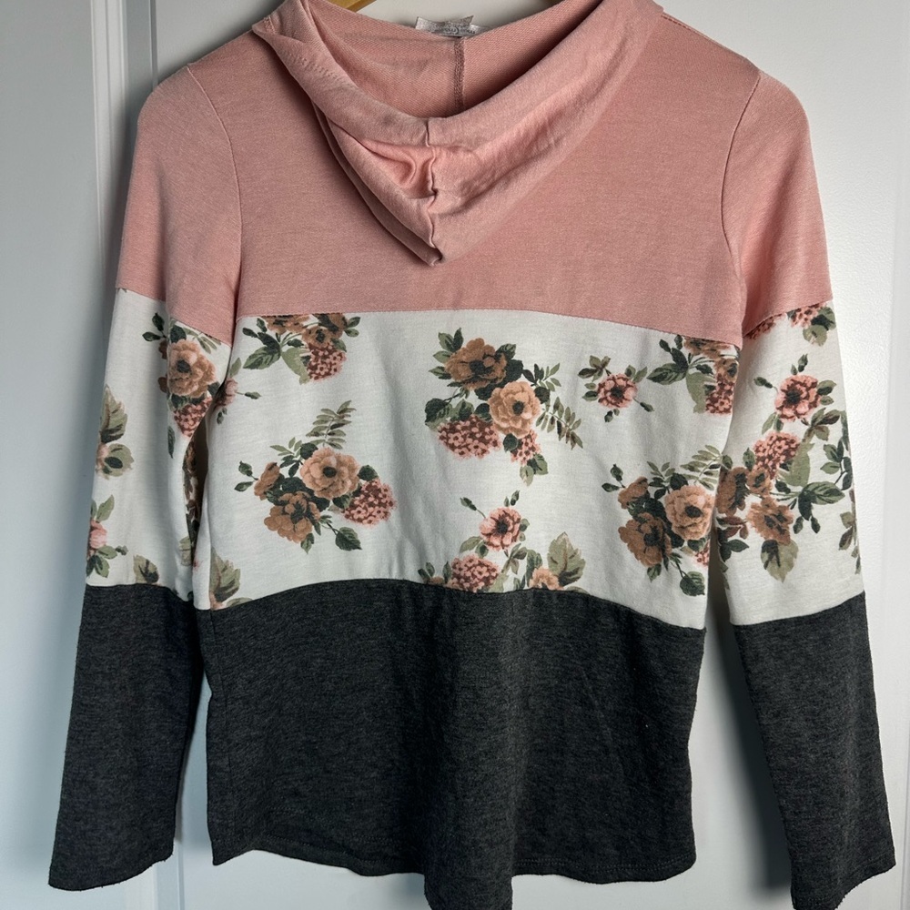 Floral Pink and Gray Kids Hoodie - Picture 6 of 10
